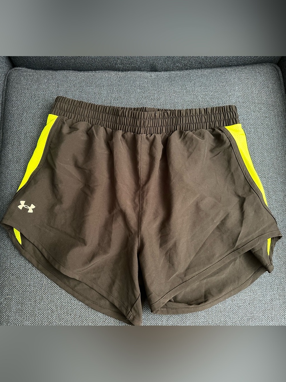 Under Armour Women’s Black Athletic Shorts with Neon Yellow Trim